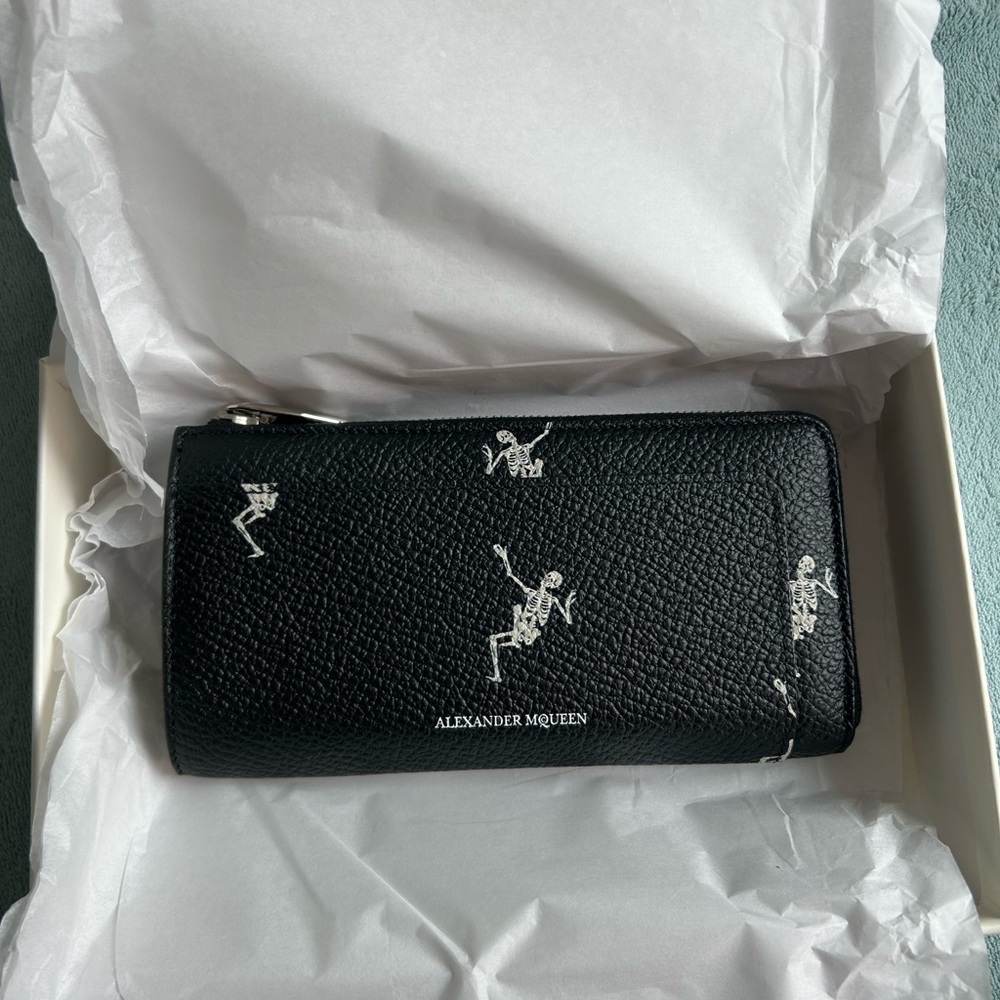 Alexander McQueen Black Leather Printed Wallet with Dancing Skeletons